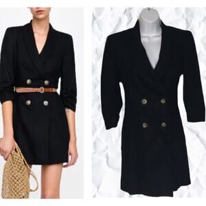 Zara Black Linen Jacket Blazer Dress - size large